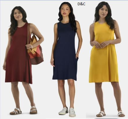 Time and Tru Women’s Sleeveless Knit Swing Dress, Sizes XS-XXXL