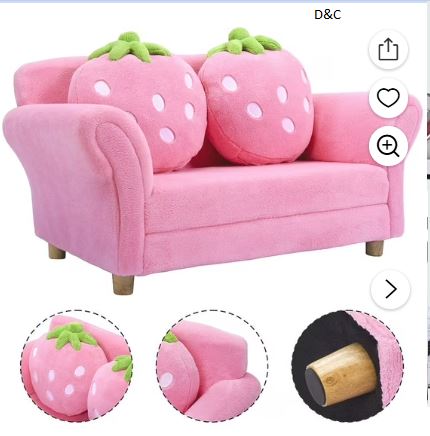 Costway Kids Sofa Strawberry Armrest Chair Lounge Couch w/2 Pillow Children Toddler Pink
