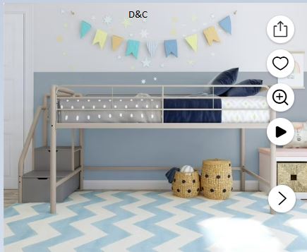 DHP Sol Junior Twin Metal Loft Bed with Storage Steps, Silver