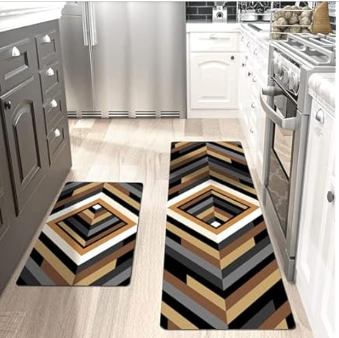 Varolifan Cushioned Anti-Fatigue Kitchen Rugs Set of 2, Waterproof Non- Slip Mats and Rugs PVC Ergonomic Comfort Foam Rugs Heavy Duty Standing Mat for Kitchen, Laundry, Sink, Office, Desk