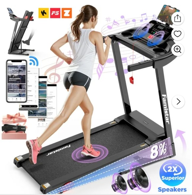Treadmill for Home, Portable Folding Electric Exercise Treadmill with Adjustable Incline, APP Control, 64 Programs, 300 lb Capacity, 7.5MPH, Bluetooth Speakers, Running Walking Jogging, 12/23 Update