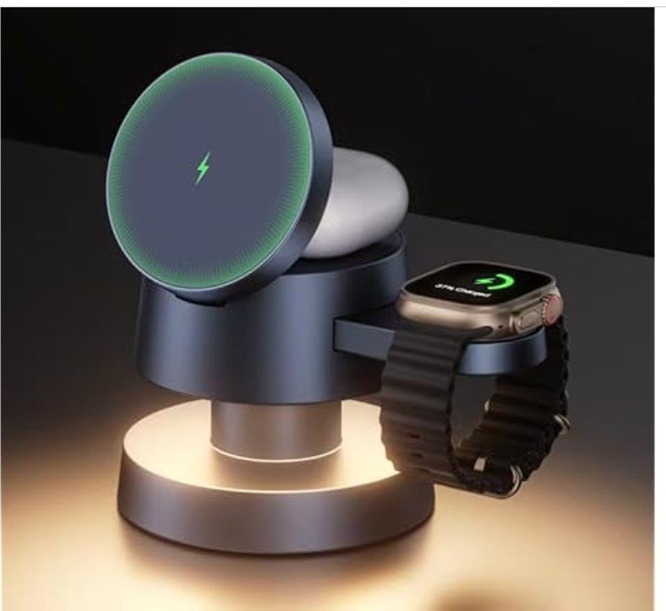 IVANKY 4-in-1 Wireless 15W MagSafe Charging Station with Mushroom Night Light