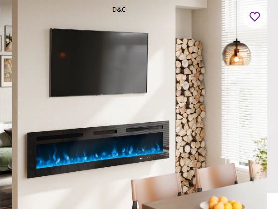 Ultra-thin Electric Fireplace, Recessed & Wall Mounted Heater, Crystal Stone & Log, Timer, 750w/1500w, Adjustable Flame Color, Touch Screen & Remote Control