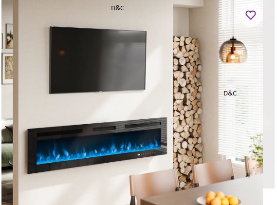 Ultra-thin Electric Fireplace, Recessed & Wall Mounted Heater, Crystal Stone & Log, Timer, 750w/1500w, Adjustable Flame Color, Touch Screen & Remote Control