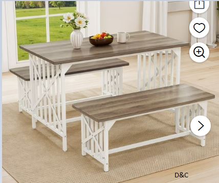 Uforic 3-Piece Dining Table Set for 4 People, Industrial Kitchen Table Set with 2 Bench, 47 ” Rectangular Dining Table and Dining Bench with Metal Frame, Brown