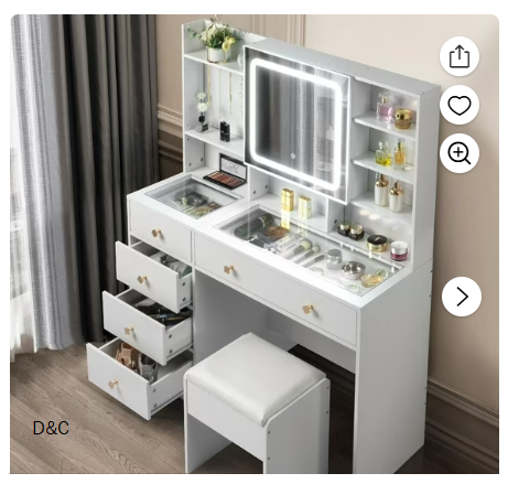 Ktaxon Large 47.2″ Makeup Vanity with 3 Color Lights, Vanity Desk with USB Charging Station, Vanity Makeup Table with Visible Drawers, Hidden and Open Storage Shelves, White