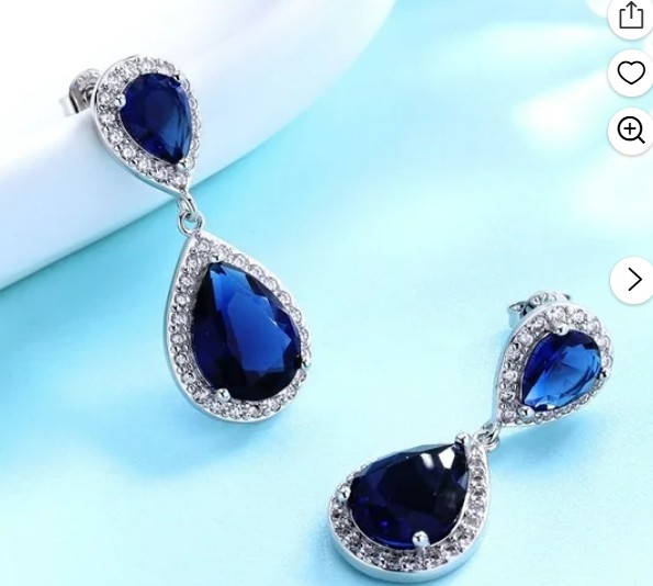 Amy and Annette Blue and White Sapphire Teardrop Drop & Dangle Earrings in 18K White Gold Plated