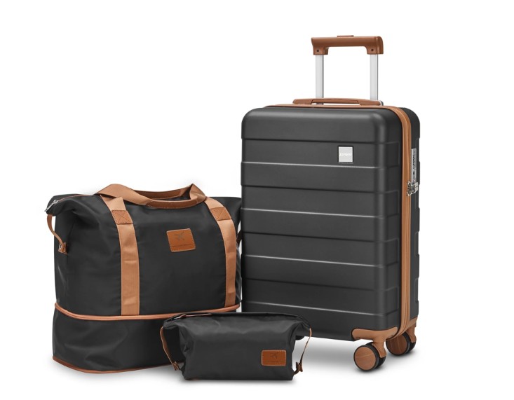 Joyway Carry on Luggage 20 in Carry-on Suitcase with Spinner Wheels Hardside 3PCS Set with TSA Lock-Black