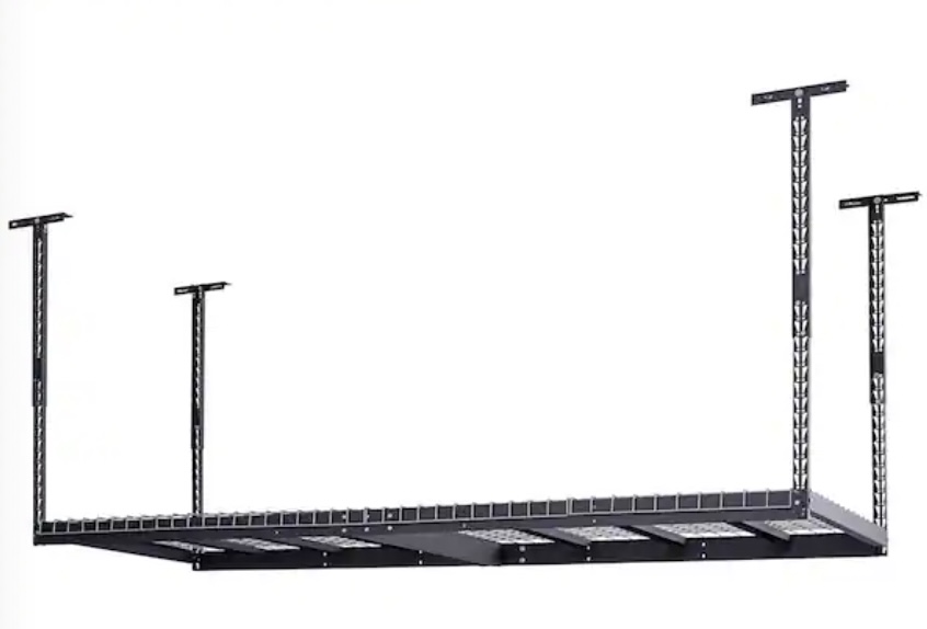 97.5 in. W x 43.75 in. H x 32 in. D Adjustable Height Metal Heavy-Duty Overhead Garage Storage Rack in Black