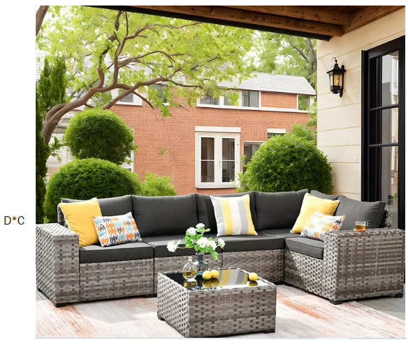 XizziPatio Furniture Set,6 Piece Outdoor Sectional Sofa Couch Set,Patio Conversation Set with Modular Wicker Chairs,Widened Armrest,Side Table,Orange Red