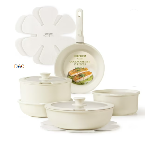 Carote 15 Pcs Non Stick Pots and Pans, Nonstick Cookware Set Detachable Handle, Induction Cookware