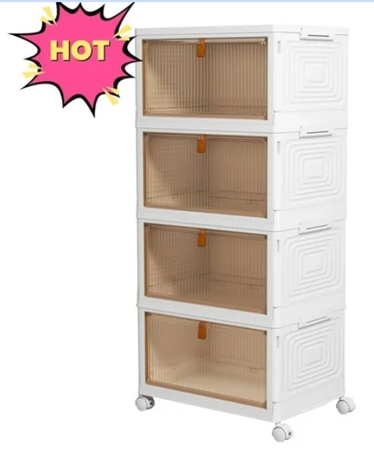 OKENTEN Rolling Wheeled Plastic Storage Bins with Lid, 4-Tier Stackable Folding Storage Containers, 92 Qt Capacity