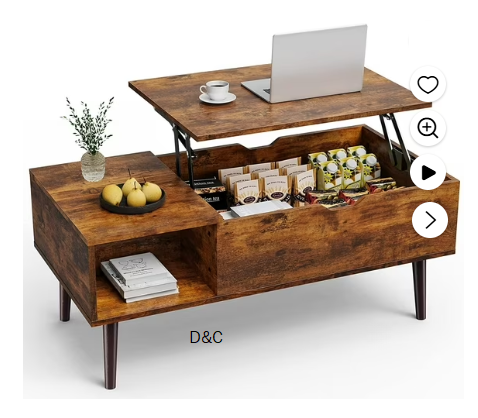 edx Adjustable Height Wooden Coffee Table with Hidden Compartments and Shelves – Perfect for Small Homes, Apartments, Reception Rooms, Rust Brown