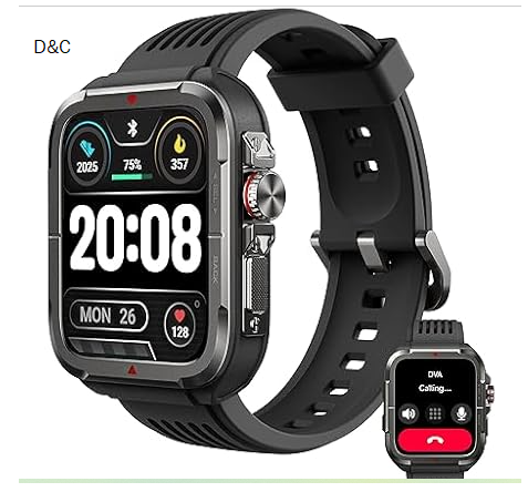 SKG 1.8″ Men’s Military Smartwatch for Android & iPhone with Alexa Built-in