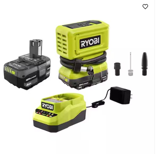 ONE+ 18V Cordless High Pressure Inflator with 2.0 Ah Battery, 4.0 Ah Battery, and Charger