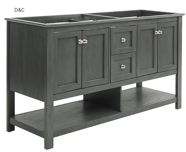 Fresca Manchester 60-in Gray Wood Veneer Bathroom Vanity Base Cabinet without Top