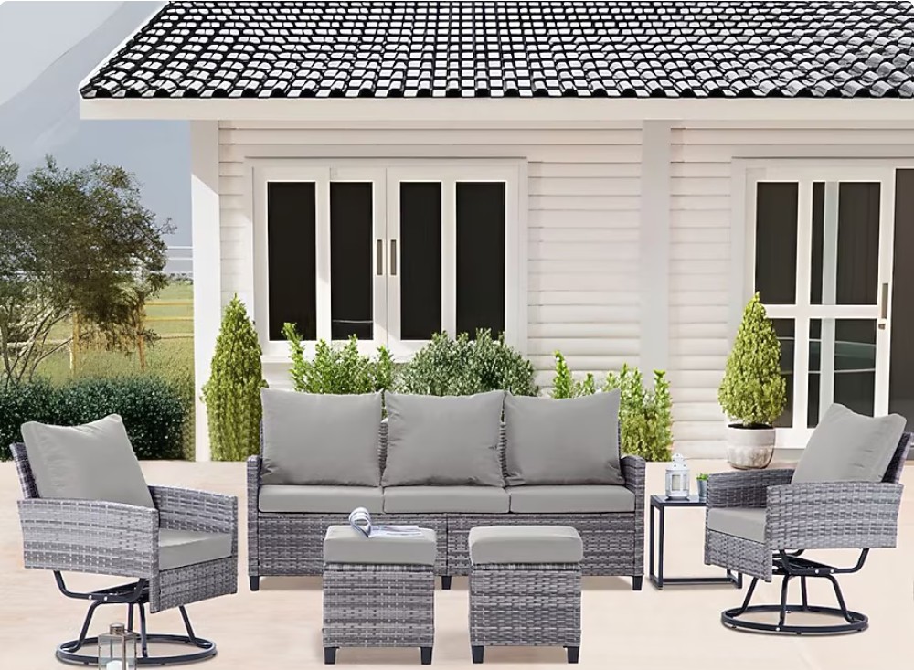 EarlGrove 6 -Piece Wicker Patio Conversation Set with Gray Cushions