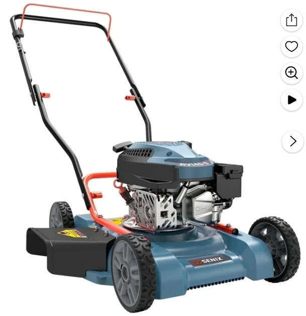 SENIX Gas Lawn mower, 18in Cutting Blade / 19in Cutting Deck, 144cc 4-Cycle Engine Push Mower with Side Discharge