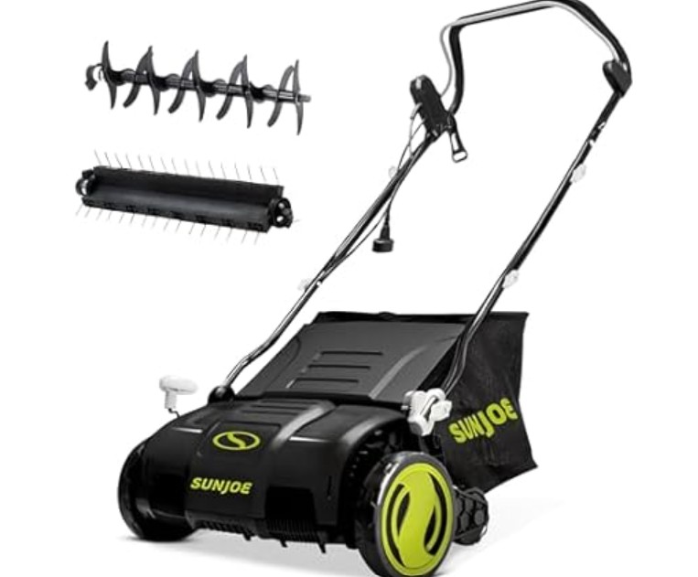 Sun Joe Electric Lawn Dethatcher & Scarifier with 13.2-Gal Bag, 13 Amp, 15 Inch, Black/Green