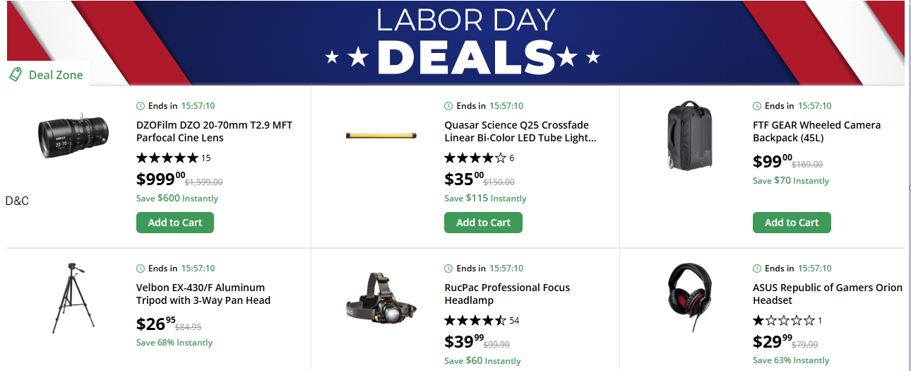 Bhphotovideo Labor Day sale on electronics