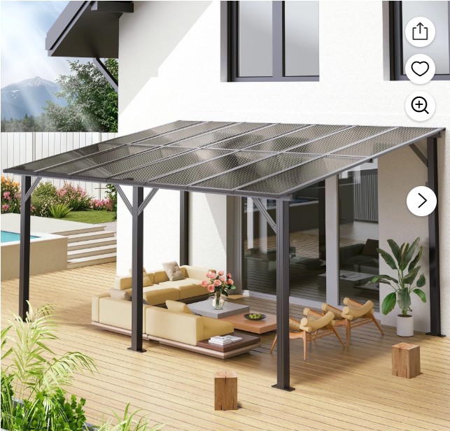 GVDV 14′ x 10′ Hardtop Gazebos Pergola, Outdoor Wall Mounted Gazebos with Aluminum Frame and Thickened columns for Patio,Backyard,Garden