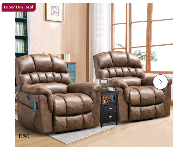 41.3″ Wide Extra Large Microfiber Upholstered Modern Power Lift Reclining Heated Vibration Massage Chair with USB & Remote (Set of 2)