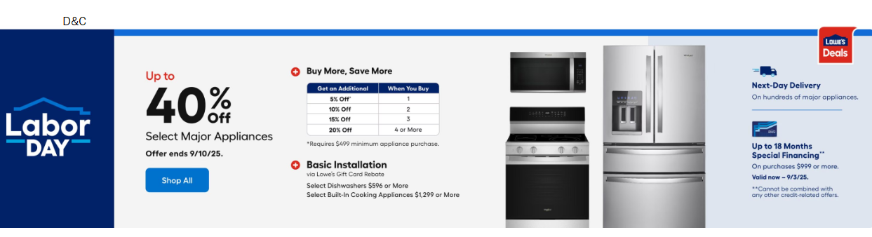 Lowes Labor Day Buy More Save More SelectMajor Appliance up to 40% Off