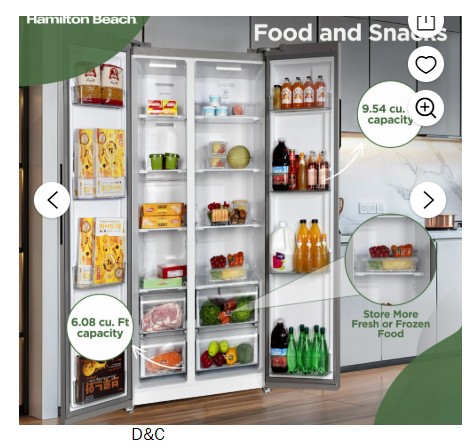 Hamilton Beach 15.6 cu. Ft. Side by side Stainless Refrigerator