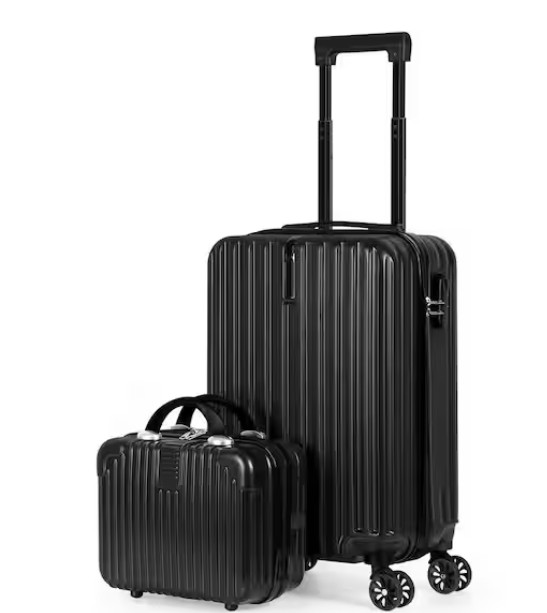 2-Piece Carry On Luggage Set Hard Side Lightweight Suitcase with 4 Spinner Wheels(14/20, Black)