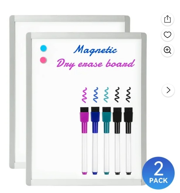 2 Pack Dry Erase Board, 11″ x 14″ Magnetic Small Whiteboard, 2 Magnets and 4 Markers