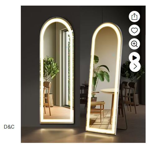 EDX LED 3 Color Lighting Full Body Mirror 60″x 16″ Arched Floor Mirror with Lights Wall Mounted Free Standing Leaning for Home, White