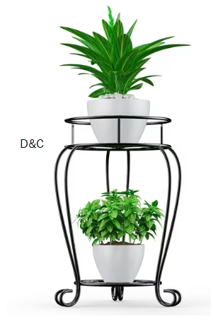 FOUKUS Plant Stand Indoor: 2 Tier Tall Metal Rust-Proof Iron Flower Stands for Garden, Patio,Living Room Balcony and Corner, Indoor and Outdoor-Black