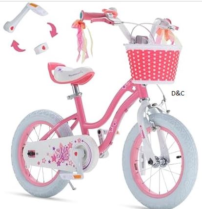 RoyalBaby EZ Stargirl Kids Bike,Easy Learn to Biking,12 Inch Bicycle,Beginners Girls Bicycle for Children Ages 3-4 Years, 12″ with Handbrake,Rose Pink
