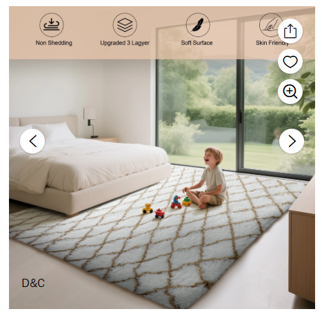 CozyDesg Shag Area Rugs,4’x6′ Soft Fluffy Shaggy Carpet for Living Room,Large Rug for Bedroom Dining Room Home Decor Room Decor,White & Beige