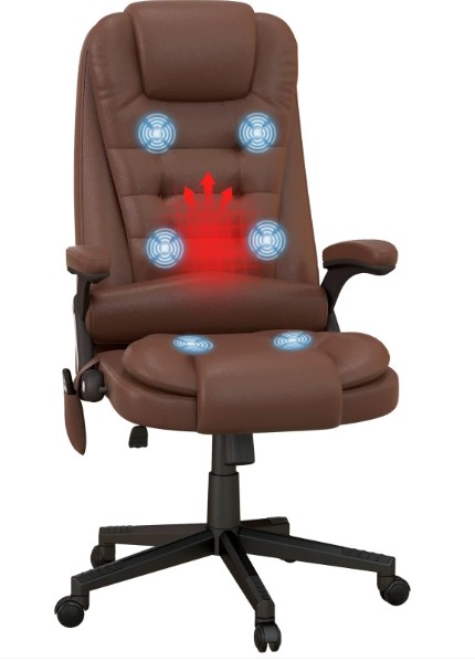 HOMCOM Massage Office Chair, Heated Reclining Computer Chair with 6 Vibration Points, Armrest and Remote, Brown