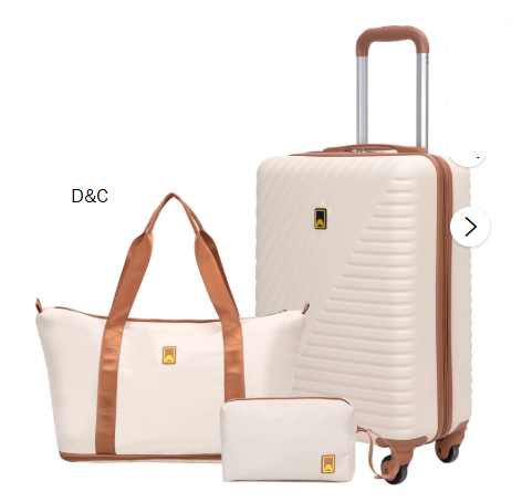 Landisun 3 Piece Carry-on Luggage Sets, Hardside Suitcase Set with Spinner Wheels, Portable Travel Bag and Toiletry Bag, White