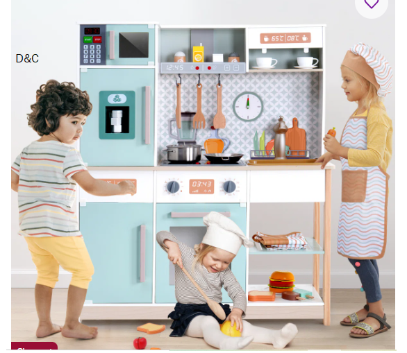 40″H Preschool Kitchen Set, Wooden Play Kitchen Set Pretend Playset Toys for Kids Toddlers
