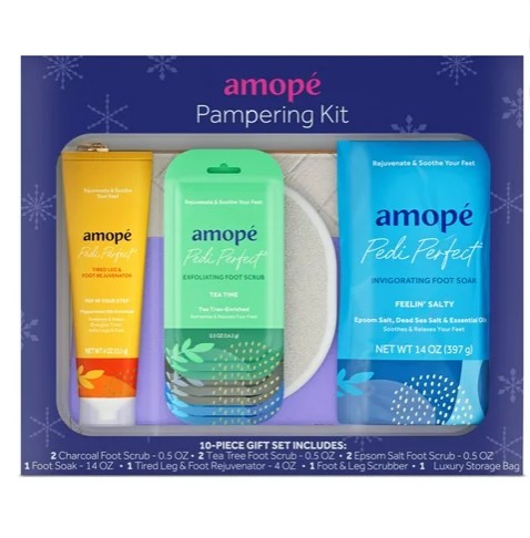 Amopé Pampering Kit – Foot Scrubs, Foot Soak, Leg & Foot Scrubber, Storage Bag 1 Kit