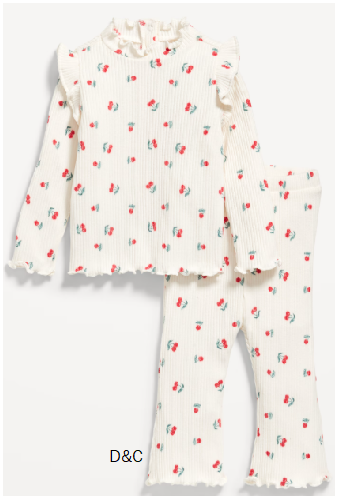 Printed Cozy Rib-Knit Ruffled Top and Pants Set for Baby