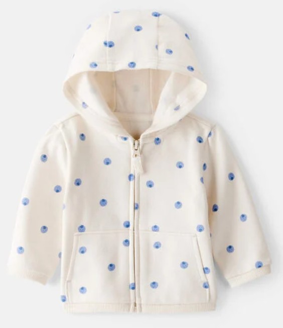 Baby Girl DayDream Fleece Blueberry Print Long-Sleeve Hoodie – Ivory