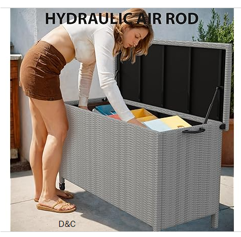 140 Gallon Large Deck Box Waterproof, Indoor Outdoor Weather Resistant Storage Container, Polyester Cloth Lined with Soft Close Hinges for Patio Furniture Cushions, Garden Tools