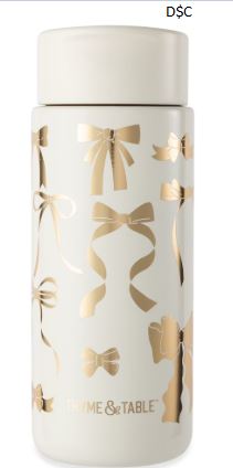 Thyme & Table 22 fl oz Stainless Steel Coffee Tumbler, Cream & Gold Bows