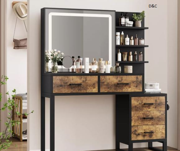 Vanity Table with Mirror, Elegant Dressing Table for Bedroom, Spacious Storage & Sturdy Build, Easy Assembly Makeup Desk£¬Black