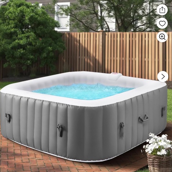 73in Square Hot Tub for 4-6 Person, Seizeen Inflatable Hot Tub Home SPA for Outdoor, 910L Capacity, 130pcs Massage Jets, w/4 Filters, Lockable Cover, Storage Bag, 2 Cup Holder, Gray
