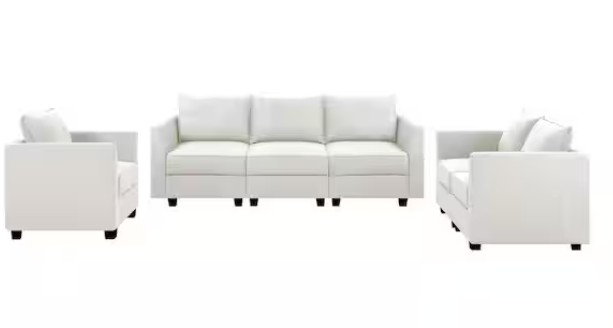 Contemporary Sofa Living Room Set – White Down Linen