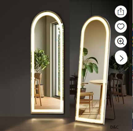 EDX LED 3 Color Lighting Full Body Mirror 60″x 16″ Arched Floor Mirror with Lights Wall Mounted Free Standing Leaning for Home, White