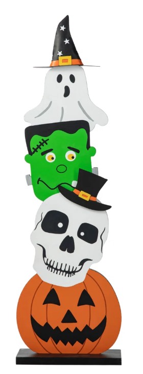 36″H Halloween Wooden Stacked Ghost & Frankenstein & Skull & Pumpkin Porch Decor