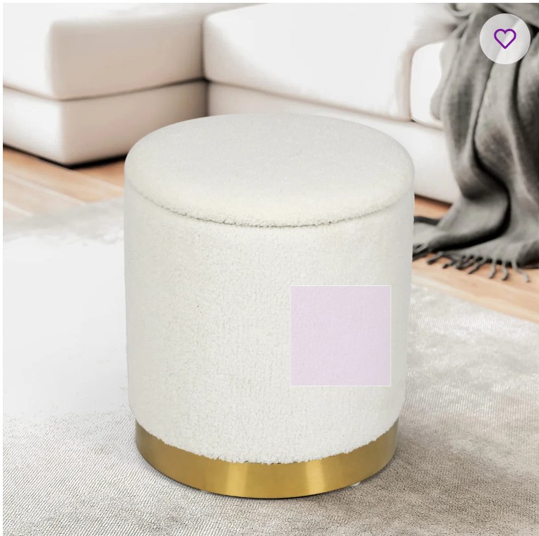 Teddy Fleece Round Ottoman With Storage