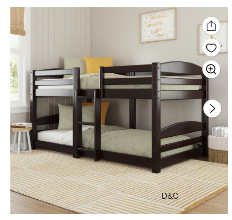 DHP Birley Low Wood Bunk Bed for Kids, Twin over Twin, Espresso