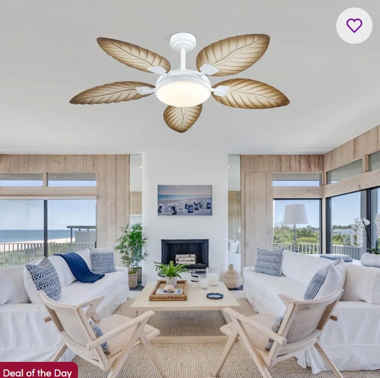 52″ Palm Leaf Ceiling Fans With Lights And Remote,Wet Rated Tropical Ceiling Fans For Patios Porch Gazebo Pergola